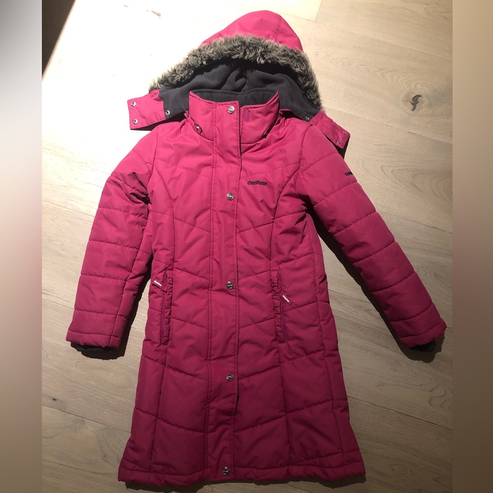Kids Magenta Quilted Winter Coat with Hood